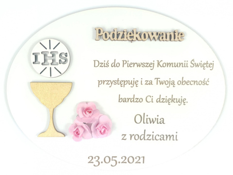 Podziękowanie Pierwsza Komunia Święta + Podstawka