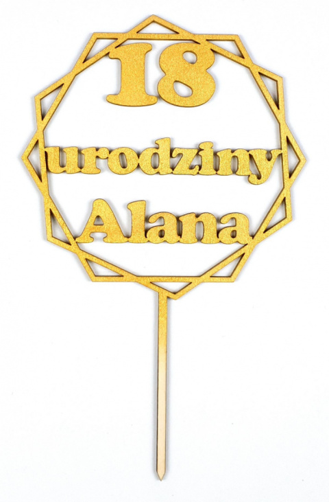 Topper na tort URODZINY ZŁOTY imię napis WZORY