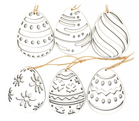 JAJKA drewniane zawieszka WIELKANOC 6 sztuk Białe