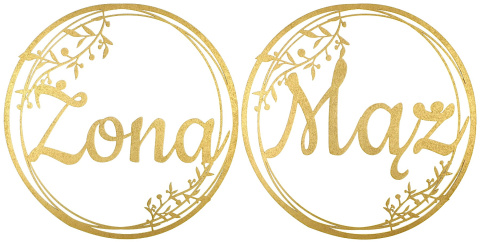 Dekoracje weselne Koła Mąż Żona ZŁOTE 30cm Zestaw