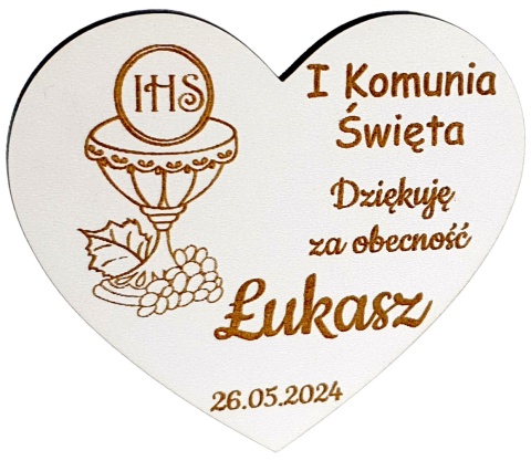 Podziękowania Na Komunię Magnes Dla Gości 5 szt. Grawer Białe