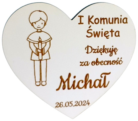 Podziękowania Na Komunię Magnes Dla Gości 5 szt. Grawer Białe
