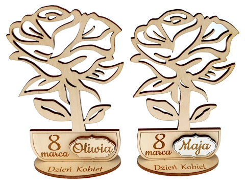 Prezent na DZIEŃ KOBIET Róża Drewniana z Imieniem 13cm Dzień Dziewczyn