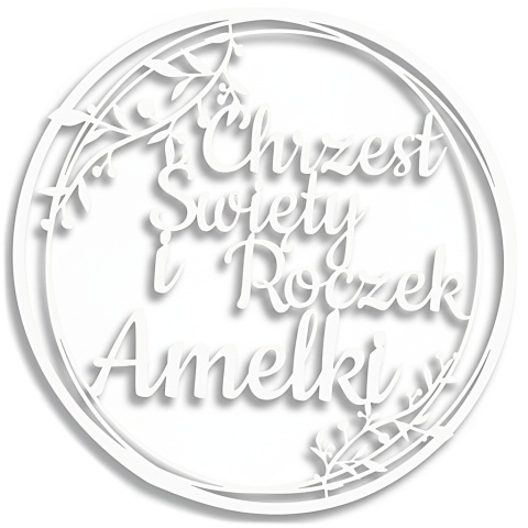 Chrzest Święty i Roczek z imieniem, Biały 30cm - Obręcz, Dekoracja na Chrzest