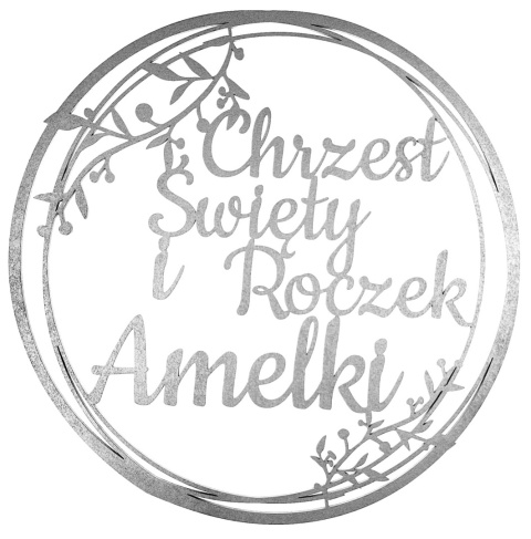 Chrzest Święty i Roczek z imieniem, Srebrny 40cm - Obręcz, Dekoracja na Chrzest