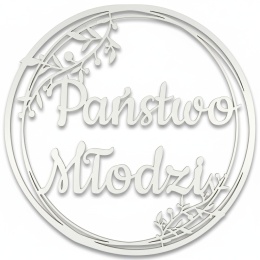 Dekoracje Weselne Koło Państwo Młodzi BIAŁY 30cm Obręcz Ślub Ozdoba Napis