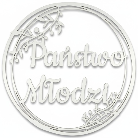 Dekoracje Weselne Koło Państwo Młodzi BIAŁY 30cm Obręcz Ślub Ozdoba Napis