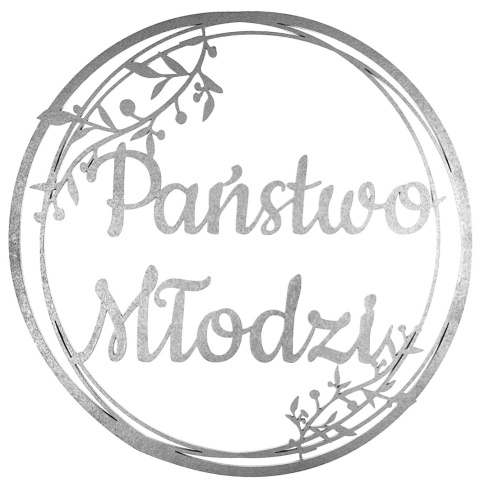 Dekoracje Weselne Koło Państwo Młodzi SREBRNY 40cm Obręcz Ślub Ozdoba Napis