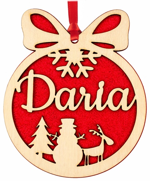 Drewniana BOMBKA z imieniem choinkowa Święta Wzory z filcem