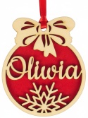 Personalizowana bombka z imieniem – drewniana ozdoba choinkowa 10 cm z filcem (3 kolory)