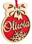 Personalizowana bombka z imieniem – drewniana ozdoba choinkowa 10 cm z filcem (3 kolory)