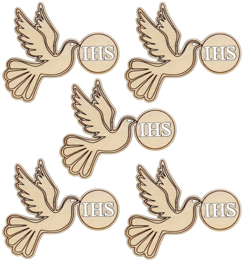 Gołąb drewniany z Hostią 5x6cm - 5 szt. Dekor Pierwsza Komunia Święta Do Rękodzieła DIY