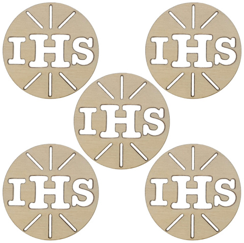Hostia Drewniana IHS 3,5cm zestaw 5 szt. Do Dekoracji z Okazji Pierwszej Komunii