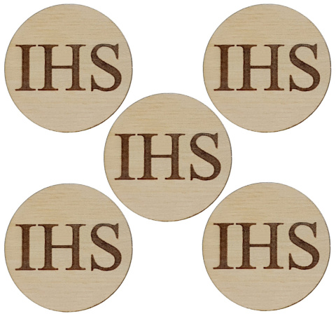 Hostia IHS Drewniana Pierwsza Komunia Święta 3,5cm - 5 sztuk Dekor do Pamiątek Komunijnych