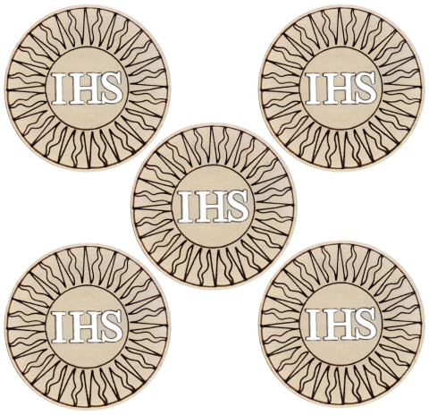 Hostia Komunijna IHS Drewniana 3,5cm 5 szt. Pierwsza Komunia Święta DIY