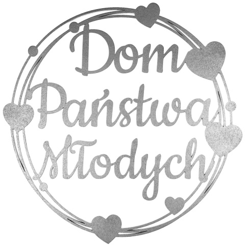 Napis DOM PAŃSTWA MŁODYCH - Dekoracje Weselne – Srebrna Obręcz 30cm Ozdoba Sali