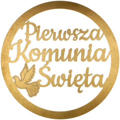 Złota Obręcz Pierwsza Komunia Święta z Gołębiem 30 cm – Ozdoba Dekoracyjna na Stół i Ścianę