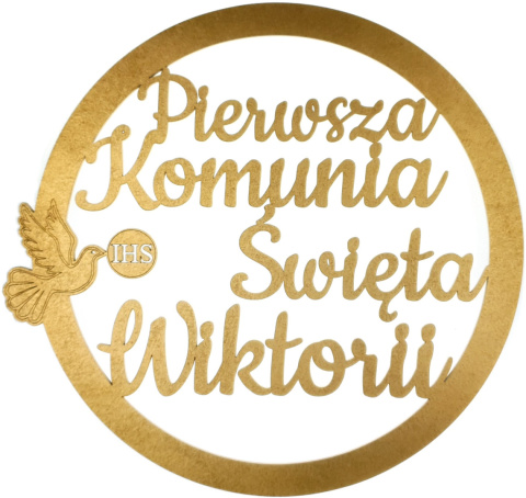 Złota Obręcz 30 cm Pierwsza Komunia Święta – Gołąb z Hostią, Ozdoba