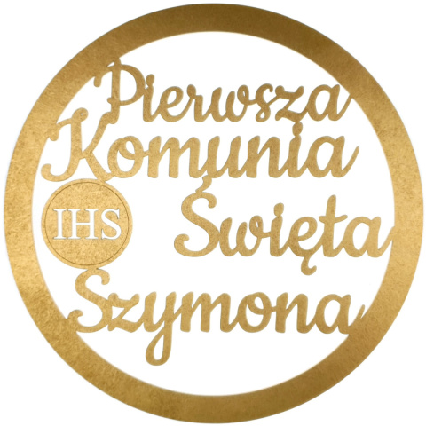 Złota Obręcz Pierwsza Komunia Święta z imieniem Dziecka i Hostią 40 cm – Personalizowana Dekoracja