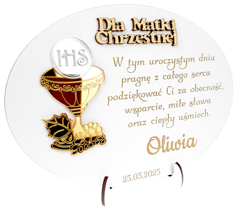 Podziękowanie Dla Chrzestnych Na Pierwszą Komunię Świętą Plexi Lustro + Podstawka