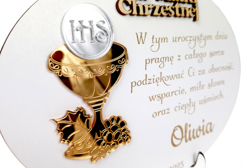 Podziękowanie Dla Chrzestnych Na Pierwszą Komunię Świętą Plexi Lustro + Podstawka