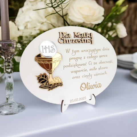 Podziękowanie Dla Chrzestnych Na Pierwszą Komunię Świętą Plexi Lustro + Podstawka