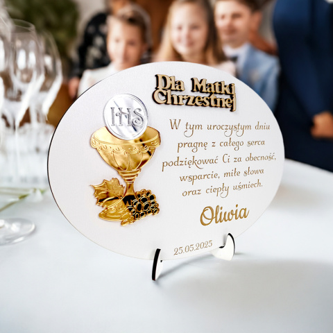 Podziękowanie Dla Chrzestnych Na Pierwszą Komunię Świętą Plexi Lustro + Podstawka