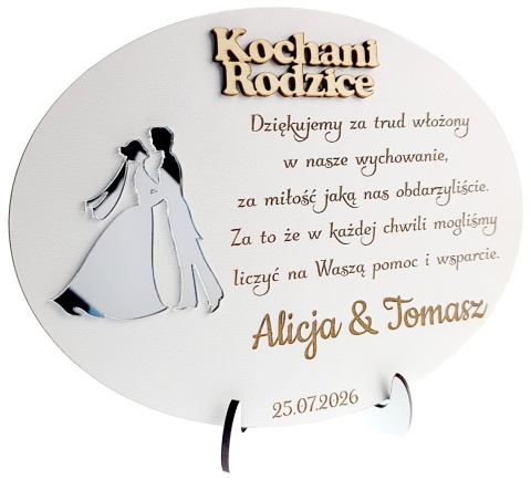 Podziękowanie dla Rodziców, Mamy, Taty na Ślub, Wesele - Grawerowana Pamiątka z Lustrzanym Plexi