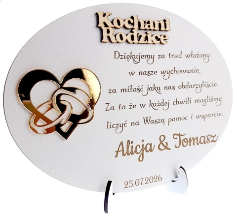 Podziękowanie dla Rodziców, Mamy, Taty na Ślub, Wesele - Grawerowana Pamiątka z Lustrzanym Plexi