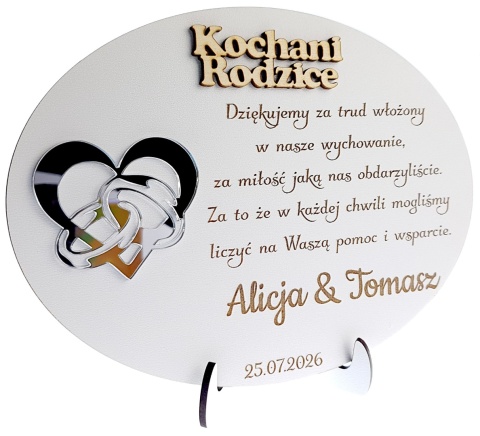 Podziękowanie dla Rodziców, Mamy, Taty na Ślub, Wesele - Grawerowana Pamiątka z Lustrzanym Plexi