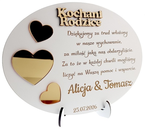 Podziękowanie dla Rodziców, Mamy, Taty na Ślub, Wesele - Grawerowana Pamiątka z Lustrzanym Plexi