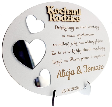 Podziękowanie dla Rodziców, Mamy, Taty na Ślub, Wesele - Grawerowana Pamiątka z Lustrzanym Plexi