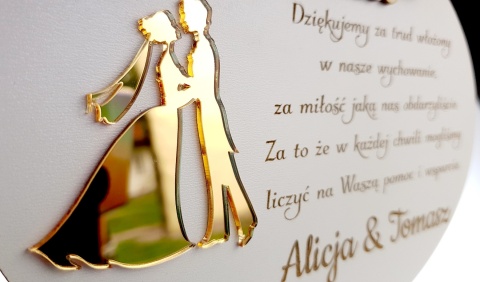 Podziękowanie dla Rodziców, Mamy, Taty na Ślub, Wesele - Grawerowana Pamiątka z Lustrzanym Plexi
