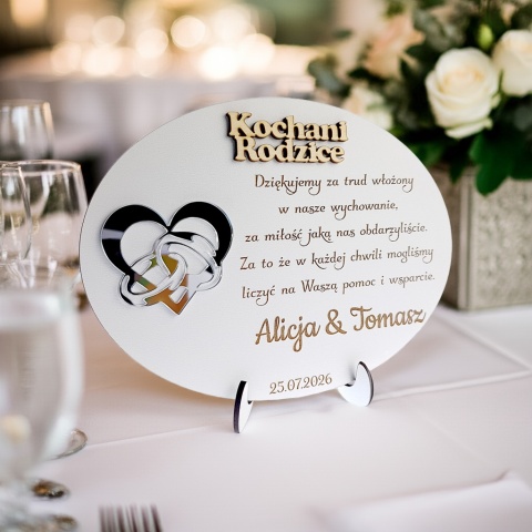 Podziękowanie dla Rodziców, Mamy, Taty na Ślub, Wesele - Grawerowana Pamiątka z Lustrzanym Plexi