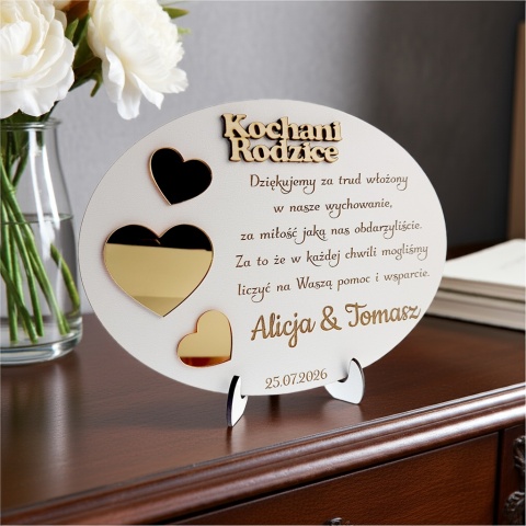 Podziękowanie dla Rodziców, Mamy, Taty na Ślub, Wesele - Grawerowana Pamiątka z Lustrzanym Plexi