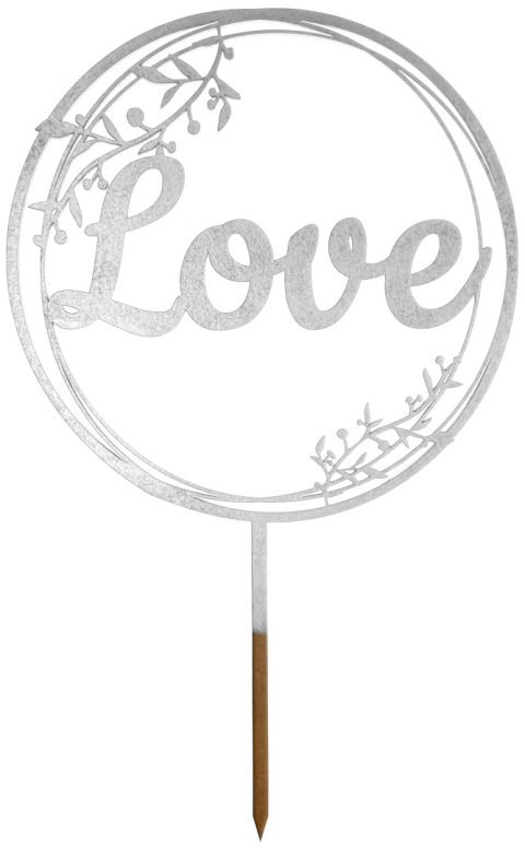 Topper Na Tort Weselny Srebrny Napis LOVE, Duży - 17 cm Dekoracja Na Ślub, Wesele, Walentynki, Rocznicę, Zaręczyny