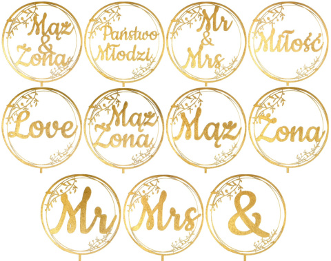 Topper Na Tort Weselny, Różne Wzory Mąż Żona Mr Mrs Państwo Młodzi Love Miłość