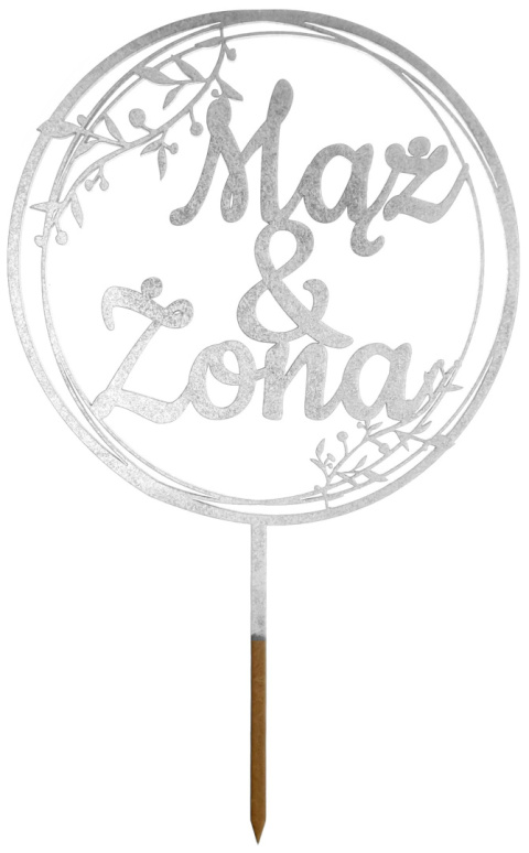 Topper Na Tort Weselny, Srebrny, Różne Wzory Mąż Żona Mr Mrs Państwo Młodzi Love Miłość