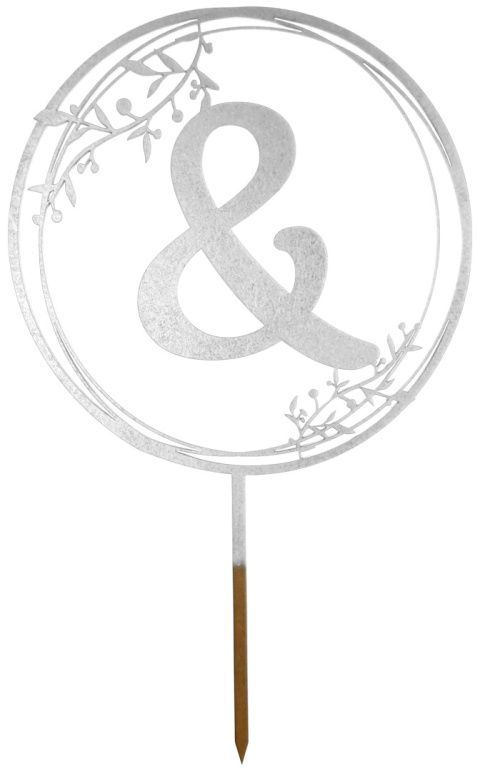 Topper Na Tort Znak & - Duży - 17 cm Dodatek Do Innych Topperów, Dekoracja Na Wesele, Ślub, Rocznicę, Kolor Srebrny