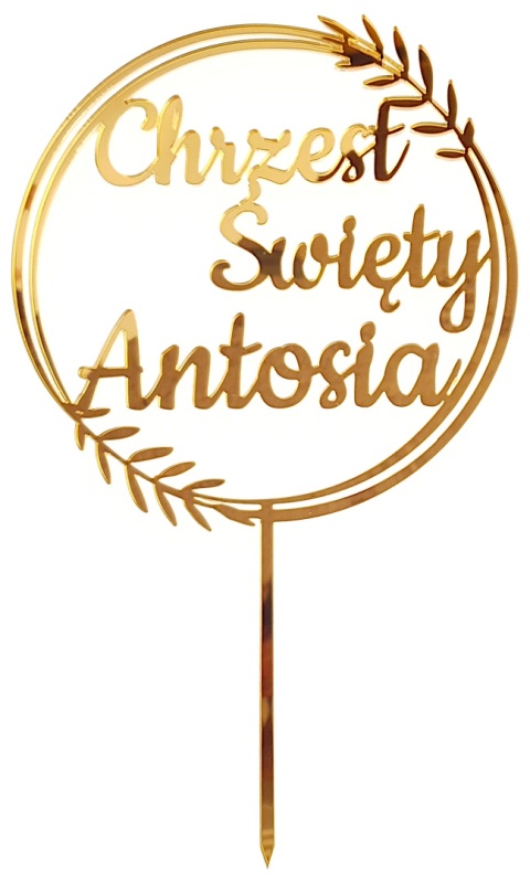 Topper na Tort Chrzest Święty z Imieniem Złoty Lustrzany Plexi Personalizowany