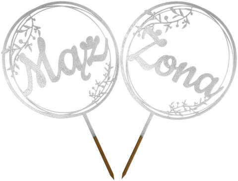 Zestaw Dwóch Topperów Na Tort Weselny MĄŻ i ŻONA 17 cm Kolor Srebrny Ozdoba na Ślub, Rocznicę