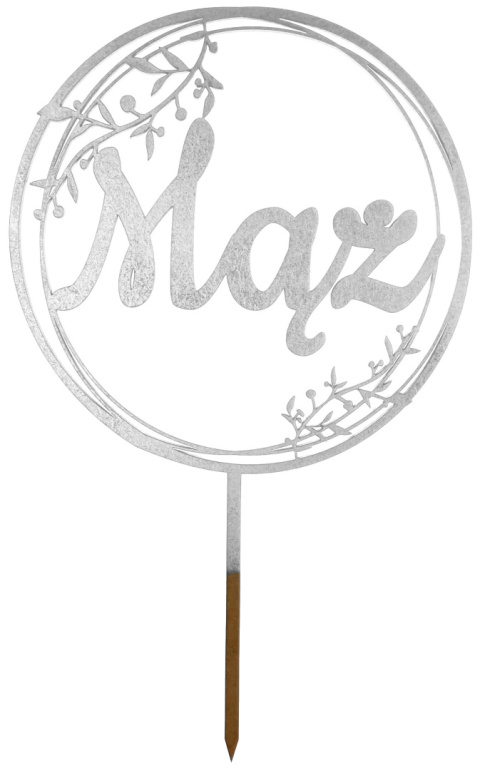 Zestaw Dwóch Topperów Na Tort Weselny MĄŻ i ŻONA 17 cm Kolor Srebrny Ozdoba na Ślub, Rocznicę