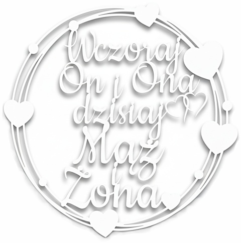 Wczoraj On i Ona dzisiaj Mąż i Żona – Biała Obręcz 40cm Dekoracja Weselna Ślubna