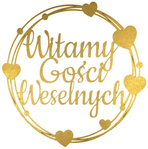 Witamy Gości Weselnych – Dekoracja Weselna Ślubna Złota Obręcz 30cm