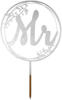 Zestaw Dwóch Srebrnych Topperów Na Tort MR i MRS, 17 cm Dekoracja, Napis Weselny, Ślubny