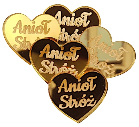 Serca z Plexi Złote Lustro 3cm z Napisem Anioł Stróż – 5 sztuk