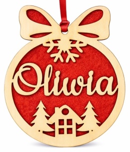 Drewniana BOMBKA z imieniem choinkowa Święta Wzory z filcem