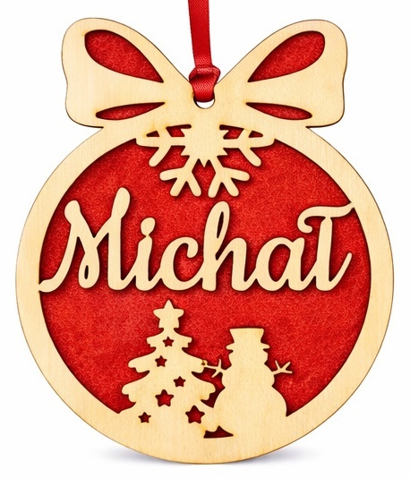 Drewniana BOMBKA z imieniem choinkowa Święta Wzory z filcem