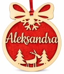 Drewniana BOMBKA z imieniem choinkowa Święta Wzory z filcem