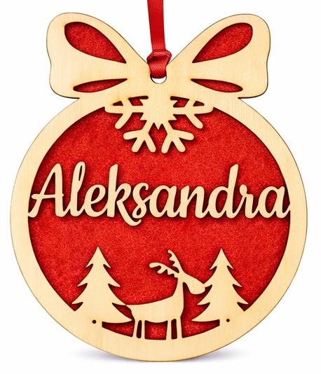 Drewniana BOMBKA z imieniem choinkowa Święta Wzory z filcem